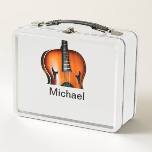 Add you name text brown violin music lover throw p metal lunch box