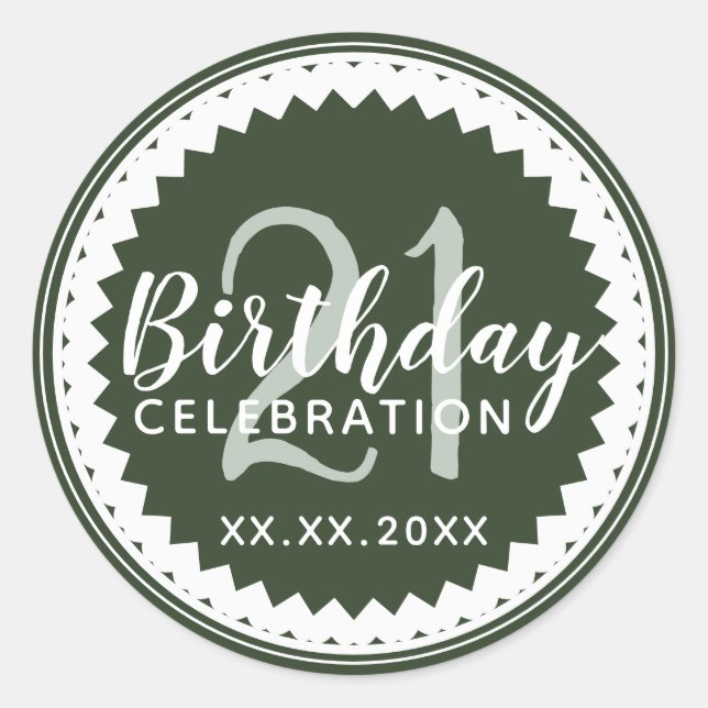 Add your Age Birthday Party 21 elegant Classic Round Sticker (Front)