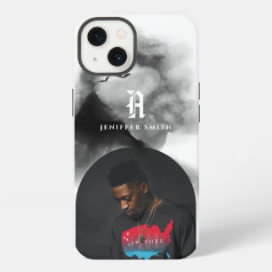 Add Your Arched Photo Black Watercolor Monogrammed iPhone 13 Case