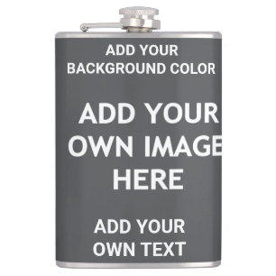 Add your background colour, your image, your  text hip flask
