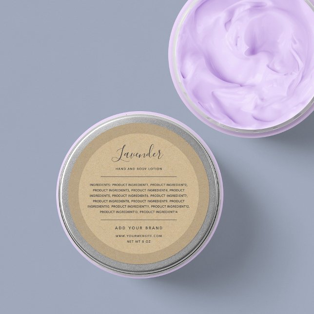 Add Your Brand Calligraphy Ingredients List Kraft Classic Round Sticker (Creator Uploaded)