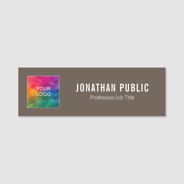 Add Your Business Company Logo Here Brown Template Name Tag (Front)