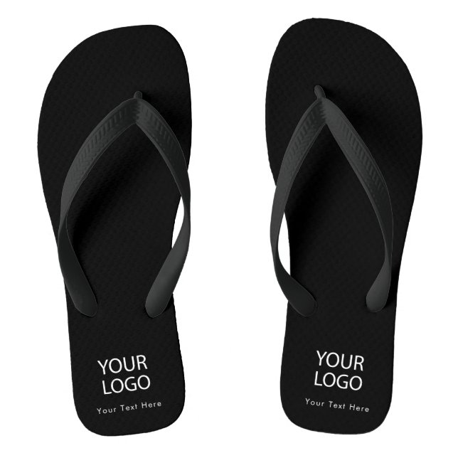 Add Your Business Logo and Text Custom Black  Flip Flops (Footbed)