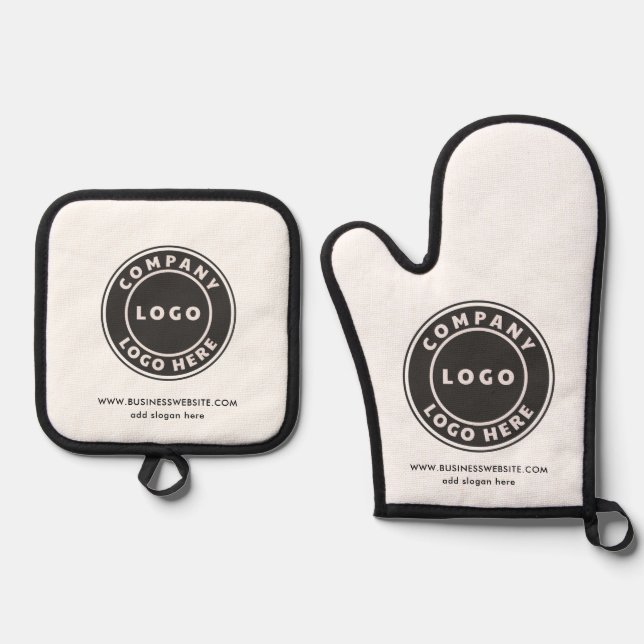 Add Your Business Logo and Website Company Custom Oven Mitt & Pot Holder Set (Front)