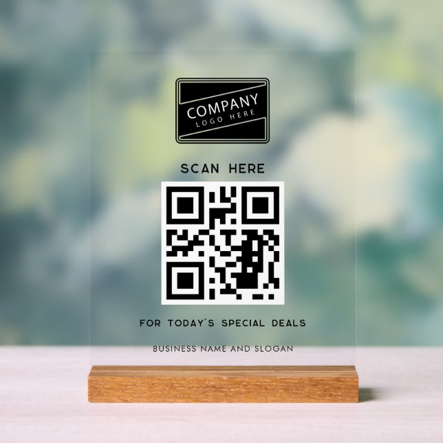 Add Your Business Logo and Website URL QR Code  Acrylic Sign (Neutral)