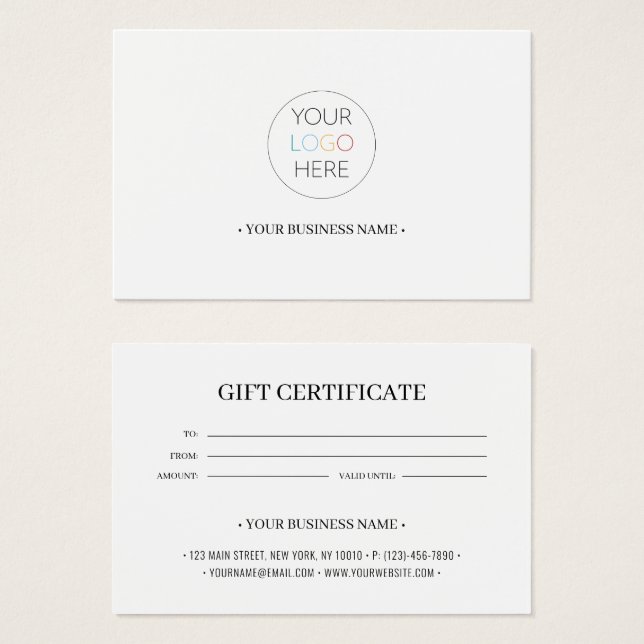 Add Your Business Logo Custom Gift Certificate (Front & Back)