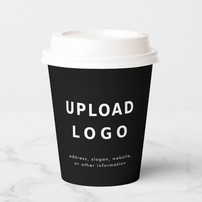Add Your Business Logo Simple Minimalist Black Paper Cups (Front)