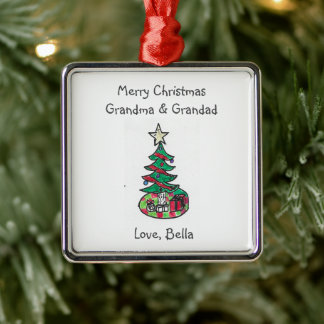 Add Your Child Artwork Grandparents Christmas Metal Ornament