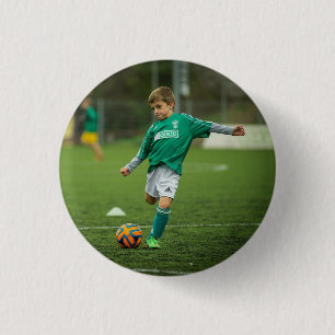 Add your Child Photo Playing soccer 1 Inch Round Button