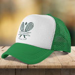Add Your Club Name Tennis Icons Green Trucker Hat<br><div class="desc">Easily customize this hat by adding your club or society name by clicking the "Personalize" button. You can change the background, font colour etc by clicking the "Edit with Design tool". Perfect for any club, business, or school society. Order as many or as fewer as required. There's no setup fee...</div>