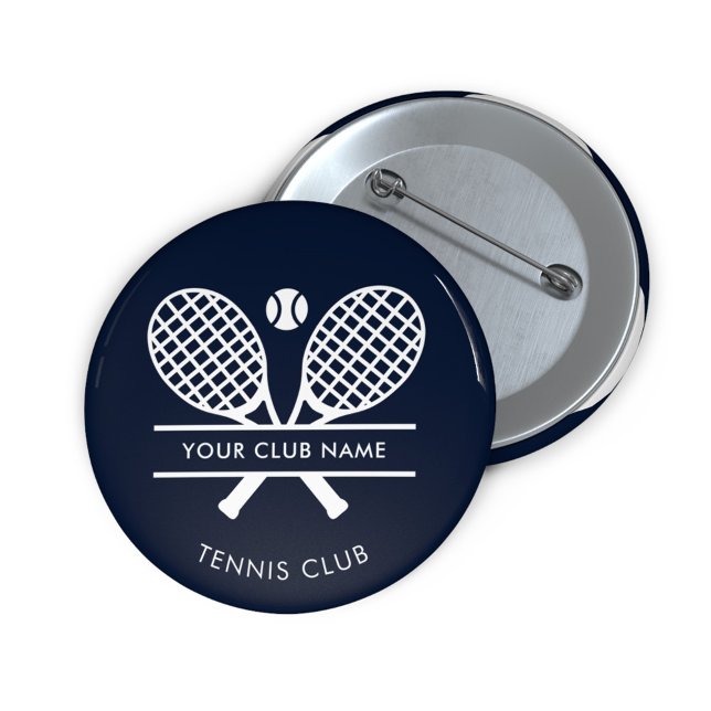 Add Your Club Name Tennis Team Navy Blue Custom 2 Inch Round Button (Navy Blue Tennis Club Team Swag Button)