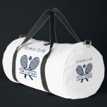 Add Your Club Name Tennis Team Navy Blue Custom Duffle Bag<br><div class="desc">Easily customize this bag by adding your club or society name by clicking the "Personalize" button. You can change the background, fonts, and colour of the bag by clicking the "Edit with Design tool". Perfect for any club, business, or school society. Order as many or as fewer as required. There's...</div>