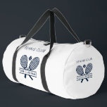 Add Your Club Name Tennis Team Navy Blue Custom Duffle Bag<br><div class="desc">Easily customize this bag by adding your club or society name by clicking the "Personalize" button. You can change the background, fonts, and colour of the bag by clicking the "Edit with Design tool". Perfect for any club, business, or school society. Order as many or as fewer as required. There's...</div>