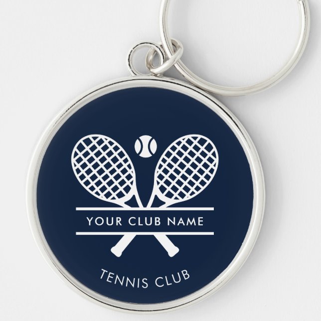 Add Your Club Name Tennis Team Navy Blue Custom Keychain (Front)
