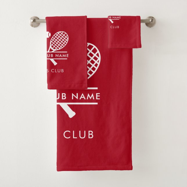 Add Your Club Name Tennis Team Players Custom Red Bath Towel Set (Insitu)