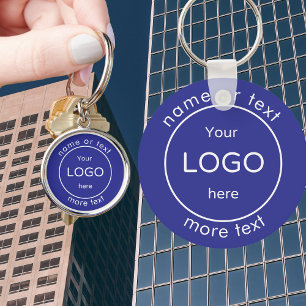 Add your company business shop logo house blue  keychain