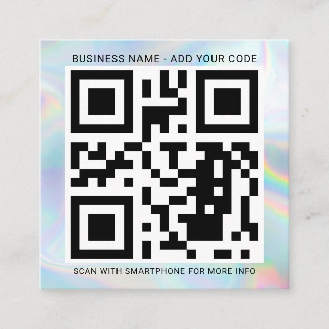 Add Your Company Logo and QR Code DIY Holographic Square Business Card (Front)