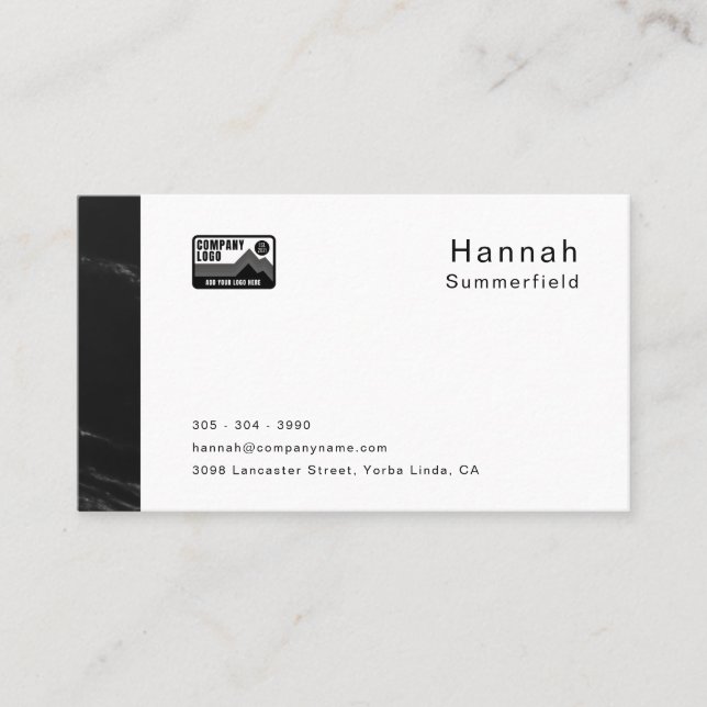 Add Your Company Logo Personalized Marble Pattern Business Card (Front)