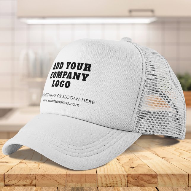 Add Your Company Logo Showroom Business Employees Trucker Hat (Business Logo Employees Annual Event Custom Trucker Hat)