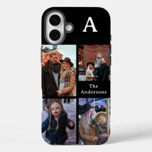 Add Your Custom 4 Photo, Monogrammed & Family Name iPhone 16 Plus Case