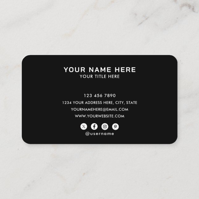 Add Your Custom Logo Circle Professional Black Business Card (Back)