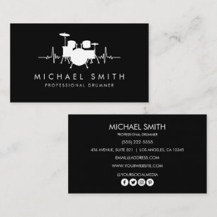 Add your custom logo Drums Heartbeat Drummer   Business Card