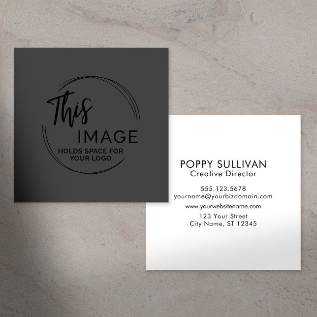 Add Your Custom Logo Elegant, Minimal Dark Grey Square Business Card (Creator Uploaded)