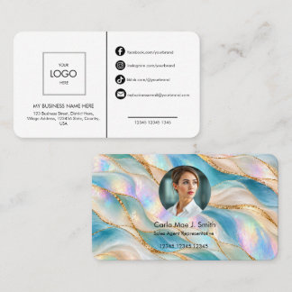 Add your custom logo modern green gold blue agate business card