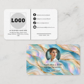 Add your custom logo modern minimalist opal agate business card