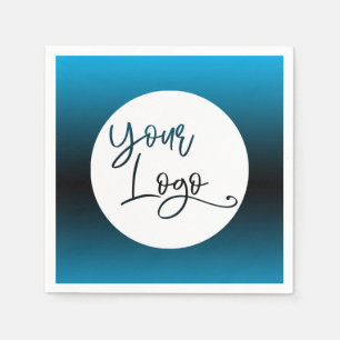 Add Your Custom Logo Over Sky Blue and Black Ombre Napkin