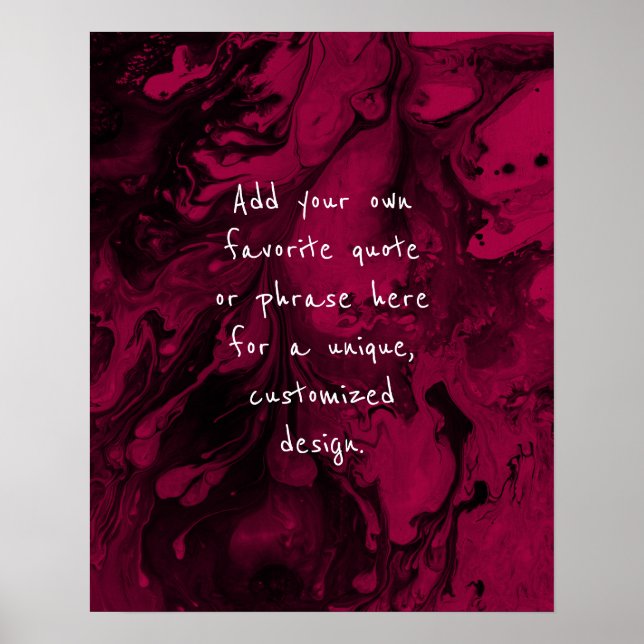 Add Your Custom Quote Black Marble, Raspberry Pink Poster (Front)