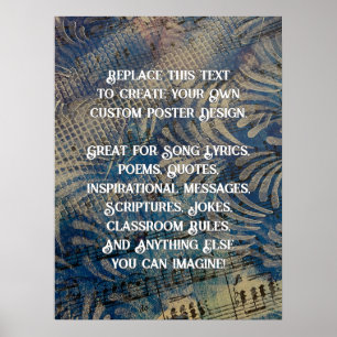 Add Your Custom Text to DIY Blue Musical Artwork Poster