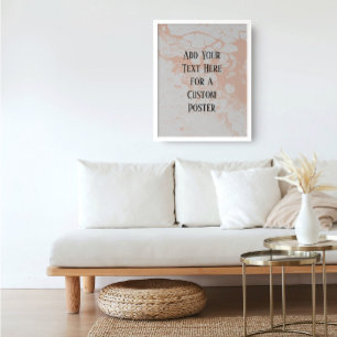 Add Your Custom Text, White & Light Salmon Marble Poster