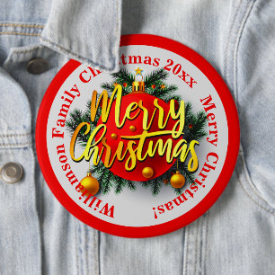 Add your Family Name Year Christmas Message Red B 6 Inch Round Button