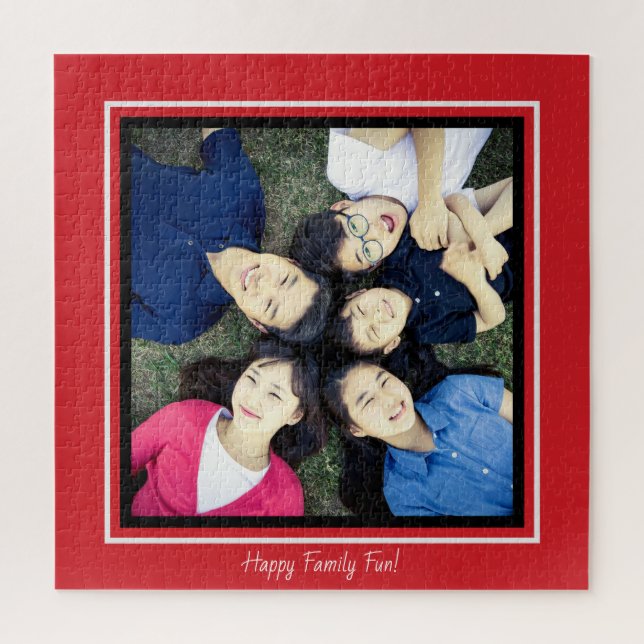 Add Your Favourite Photo Red Black Border Custom Jigsaw Puzzle (Vertical)
