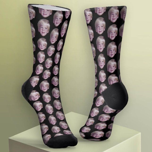Add Your Floating Head Photo - Small Pattern Black Socks (Custom Face Socks - Add Your Photo)