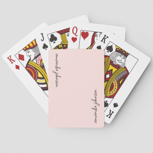 Add Your Full Name Minimal Monogram Blush Pink Playing Cards (Back)