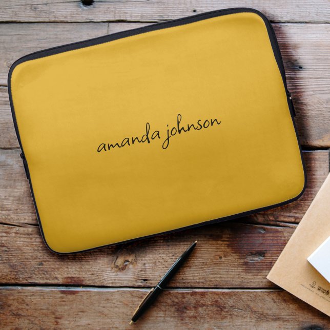 Add Your Full Name Minimal Monogram Mustard Yellow Laptop Sleeve (Creator Uploaded)