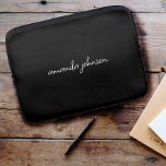 Add Your Full Name Minimal Monogram on Black Laptop Sleeve<br><div class="desc">A simple and elegant full name monogram design.</div>