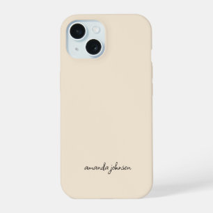 Add Your Full Name Minimal Monogram on Cream iPhone 15 Case