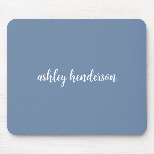 Add Your Full Name Minimal Monogram on Muted Blue Mouse Pad (Front)