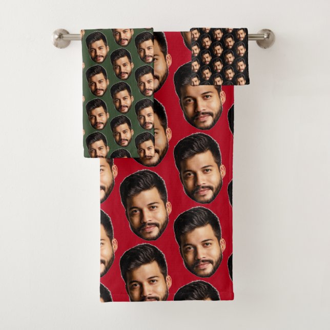 Add Your Funny Face Photo Pattern Personalized Bath Towel Set (Insitu)