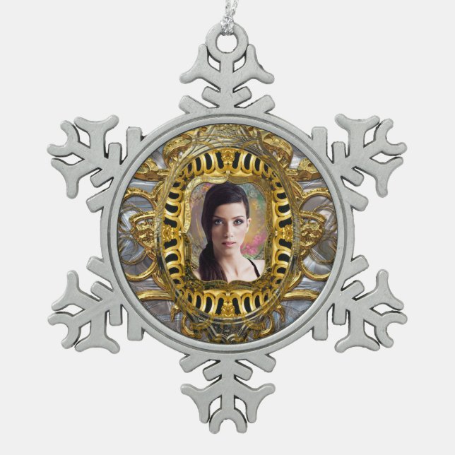 Add Your Image  Baroque Snowflake Snowflake Pewter Christmas Ornament (Front)