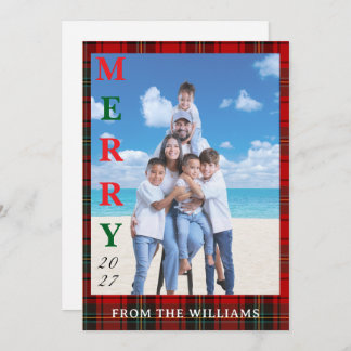 Add Your Image Custom Tartan Background Holiday Card