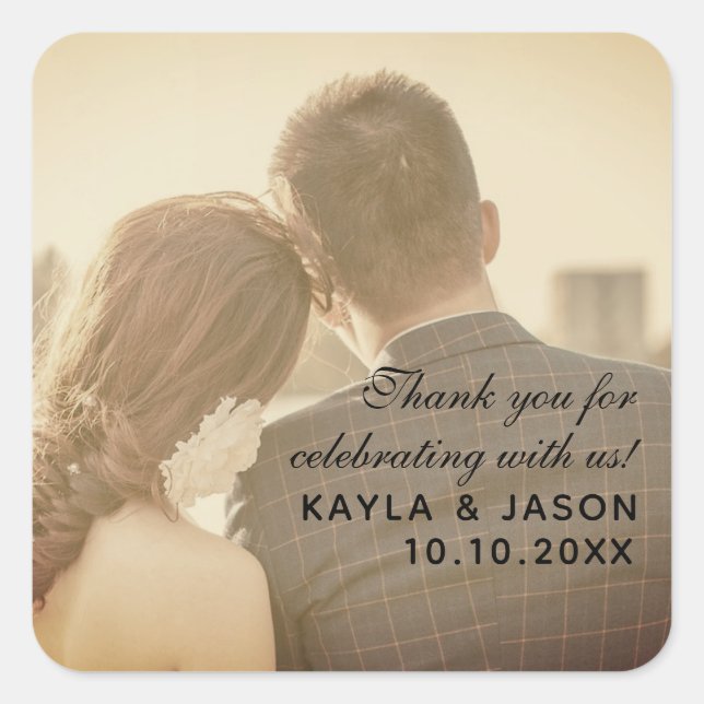 Add Your Image Thank You Welcome Anniversary Square Sticker (Front)