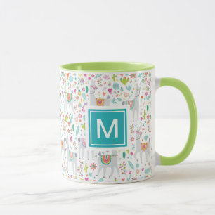Add Your Initial   Cute Pastel Llama Pattern Mug