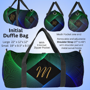 Add Your  Initial Geometric Green Blue Swirl Duffle Bag