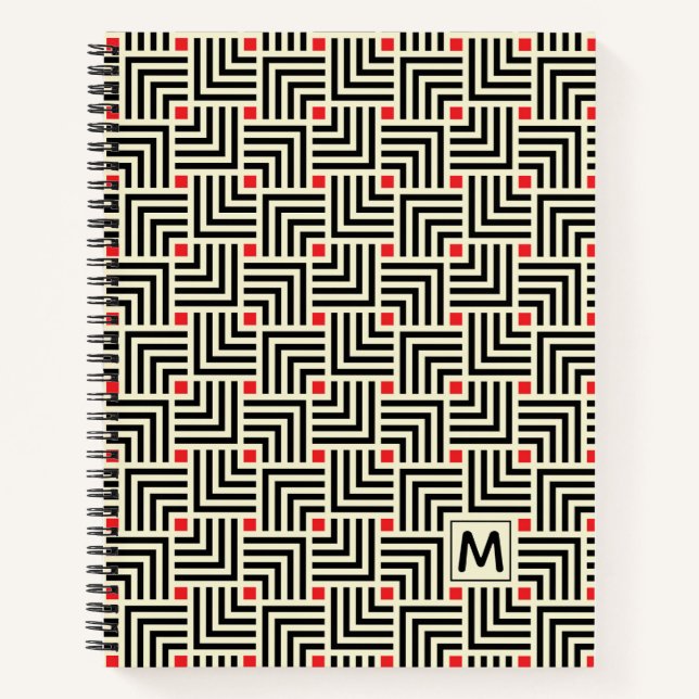 Add Your Initial | Geometric Lines Pattern Notebook (Front)