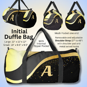 Add Your Initial, Gold Ribbon Design on Black Duffle Bag