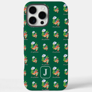 Add Your Initial Green Merry Christmas Pattern iPhone 16 Pro Max Case